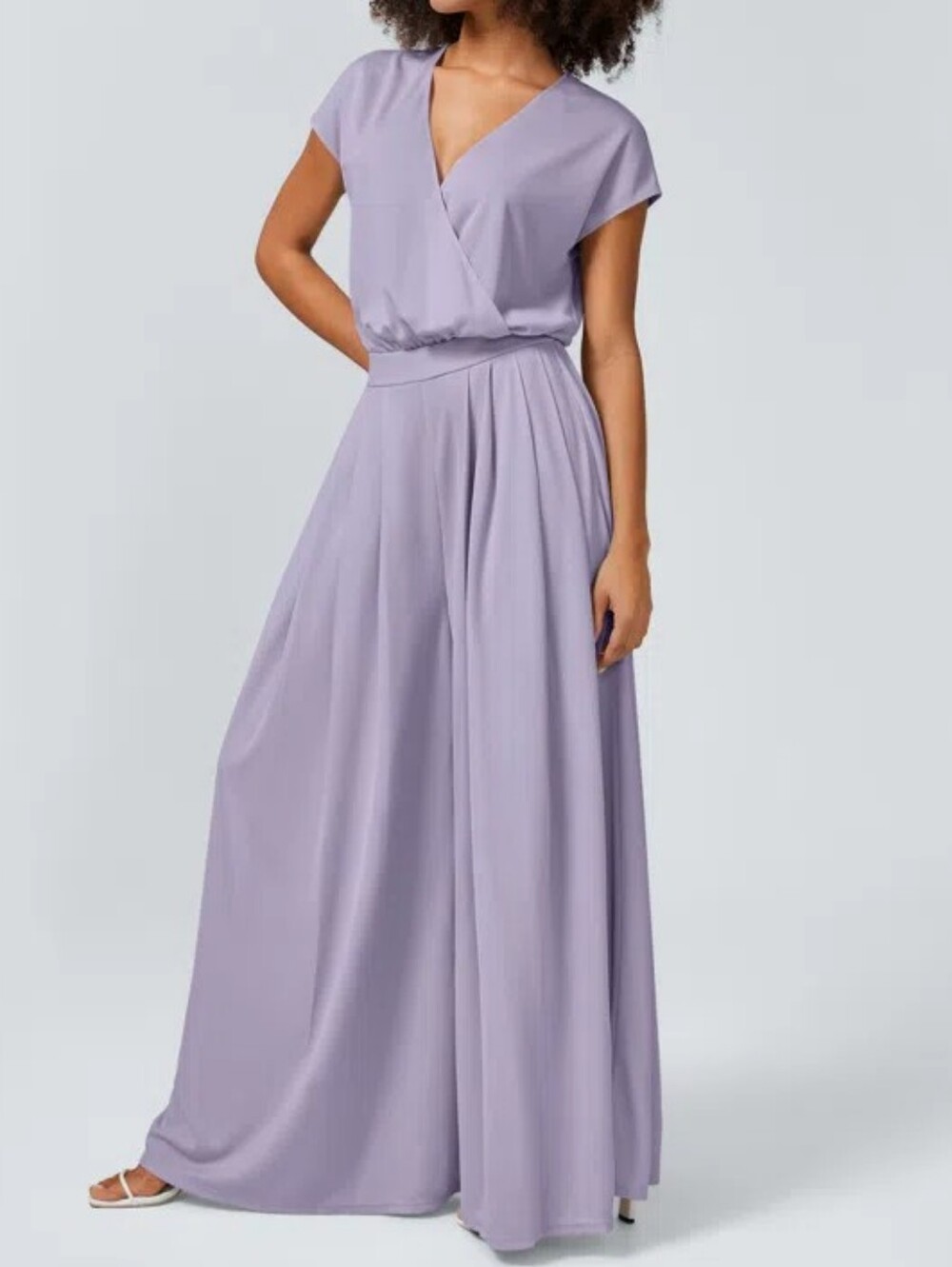HALARA Lavender V-Neck Wide-Leg Jumpsuit
